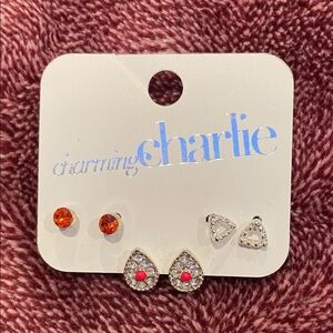 Charming Charlie Crystal Earring Trio in Orange and Pink